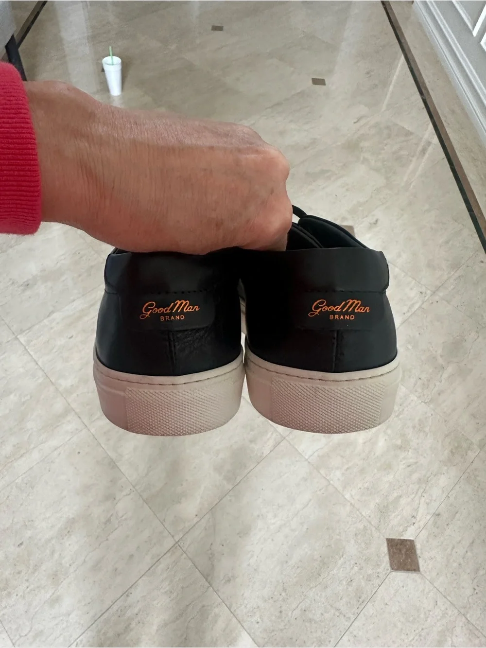 Men's Black Leather Low-Top Sneakers with White Sole